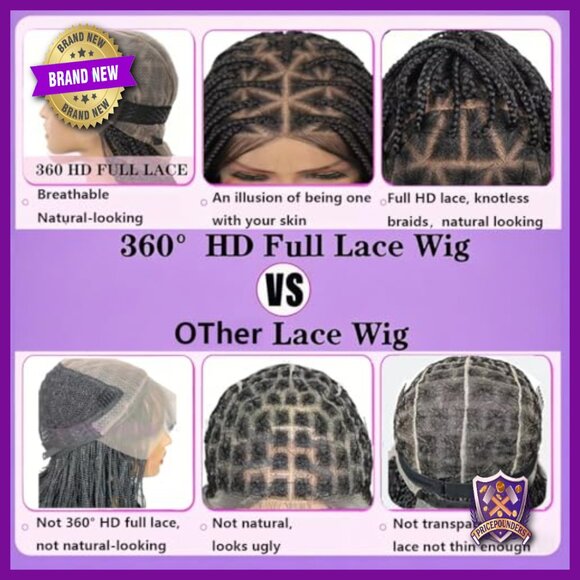 36 Inch Full Lace Box Braided Wig Knotless Boho Long Curly Synthetic main image 2
